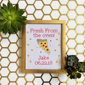 PATTERN- Pizza birth announcement, funny cross stitch, baby boy, girl, gift, nursery decor, cute, modern, unique, best friend, subversive