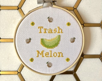 Pattern- Trash Melon Cross Stitch, honeydew, funny, christmas gift, birthday gift, gift for friend, charcuterie board, fruit, cute, decor
