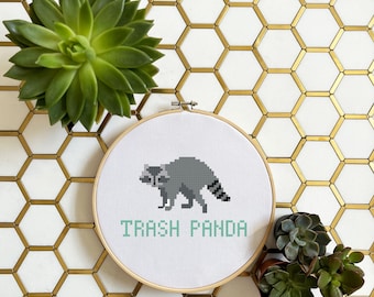 Kit- Raccoon cross stitch, trash panda, funny, cute, meme, housewarming, birthday gift, modern, quirky, best friend, animals, snarky