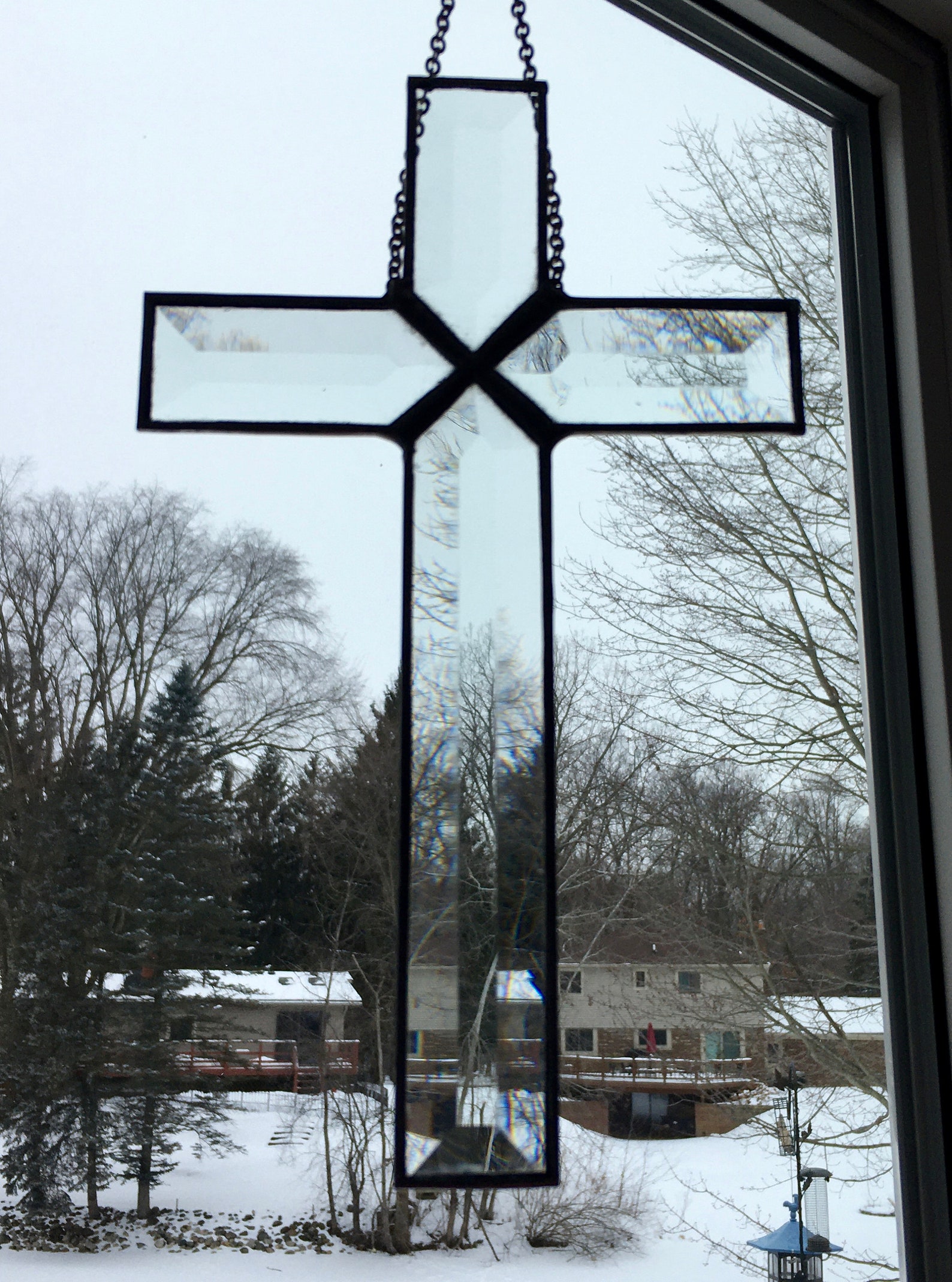 Clear stained glass beveled cross Etsy