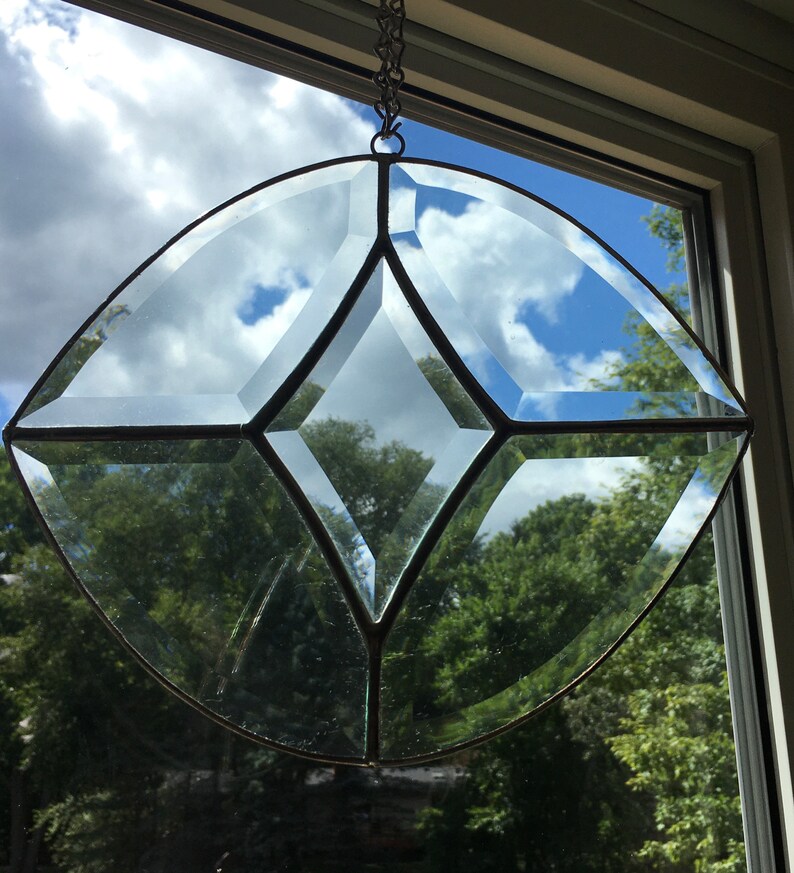 Round beveled glass panel Etsy