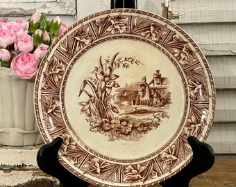 Grindley Daffodil Plate, Vintage Brown Transferware, Antique Transferware, Vintage Home Decor, Vintage Kitchen, Made in England