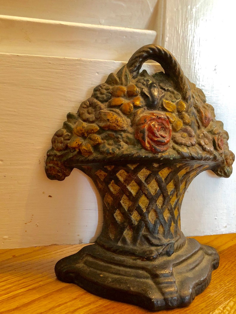 Hubley Mixed Flowers Cast Iron Door Stop Vintage Home Decor Etsy