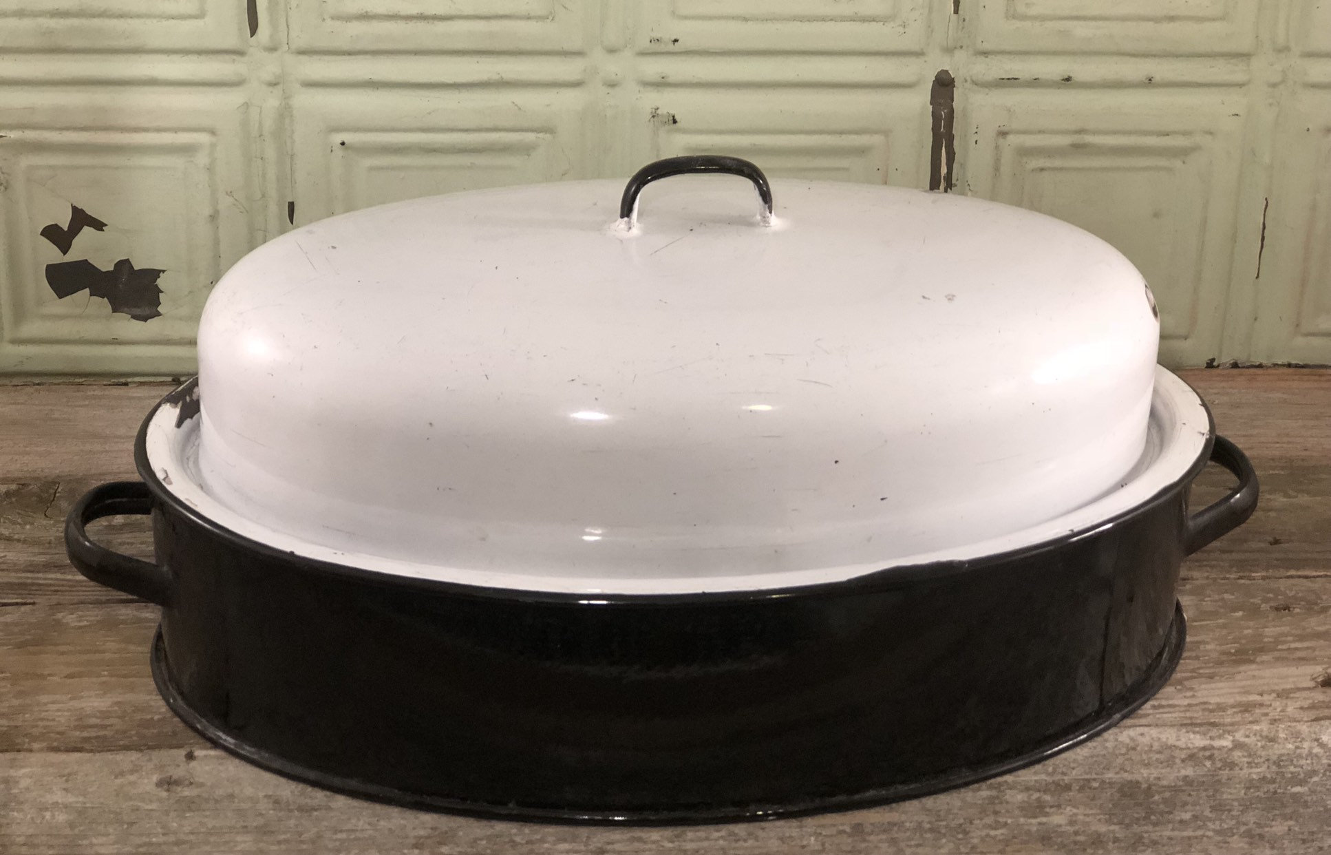 Enamel Roasting Pan Vintage Kitchen Black and White Etsy