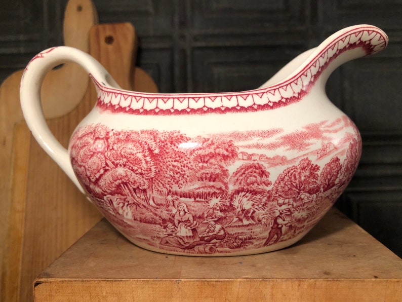 Red Transferware Gravy Boat Currier & Ives Homer Laughlin Etsy