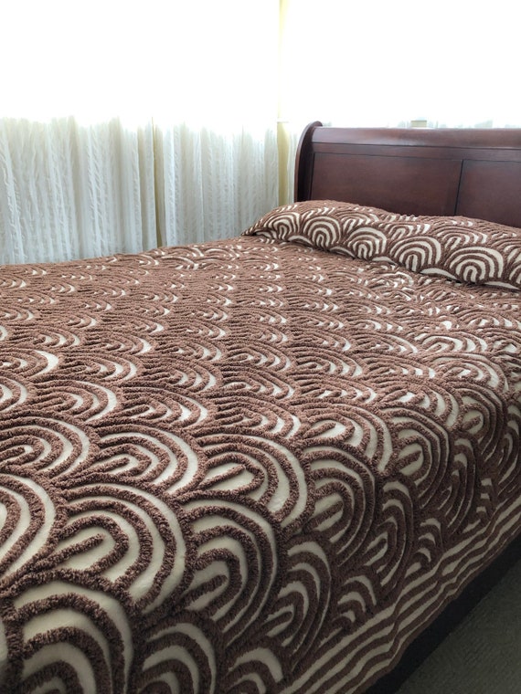 Vintage Brown Chenille Bedspread Art Deco Mid Century Queen Etsy