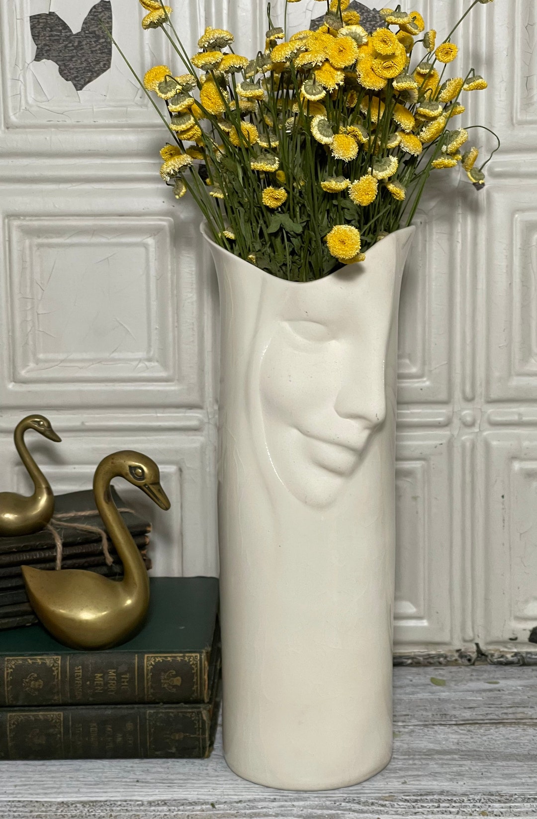 Face Vase Blue Sky Porcelain Unique White Vase Vintage Home Etsy