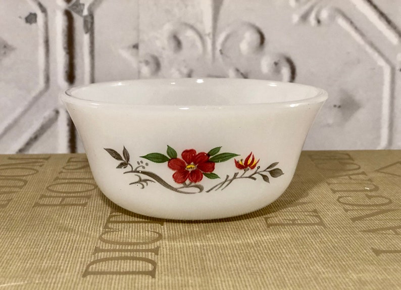 Glassbake Milk Glass Floral Ramekins Dessert Cups Vintage Kitchen Set of 6