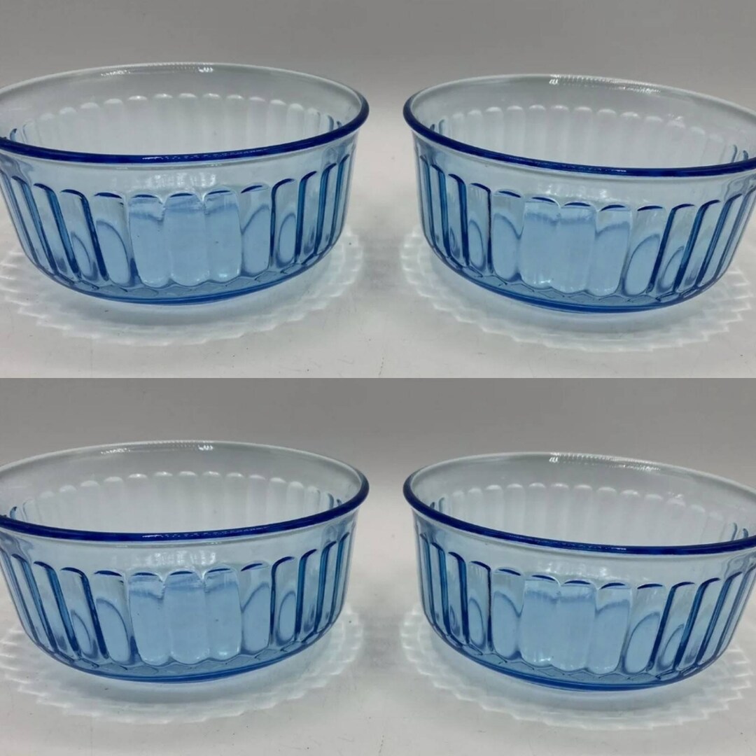 Mexico Clear Blue Ribbed Bowls 500ml Set of 4pc - Etsy