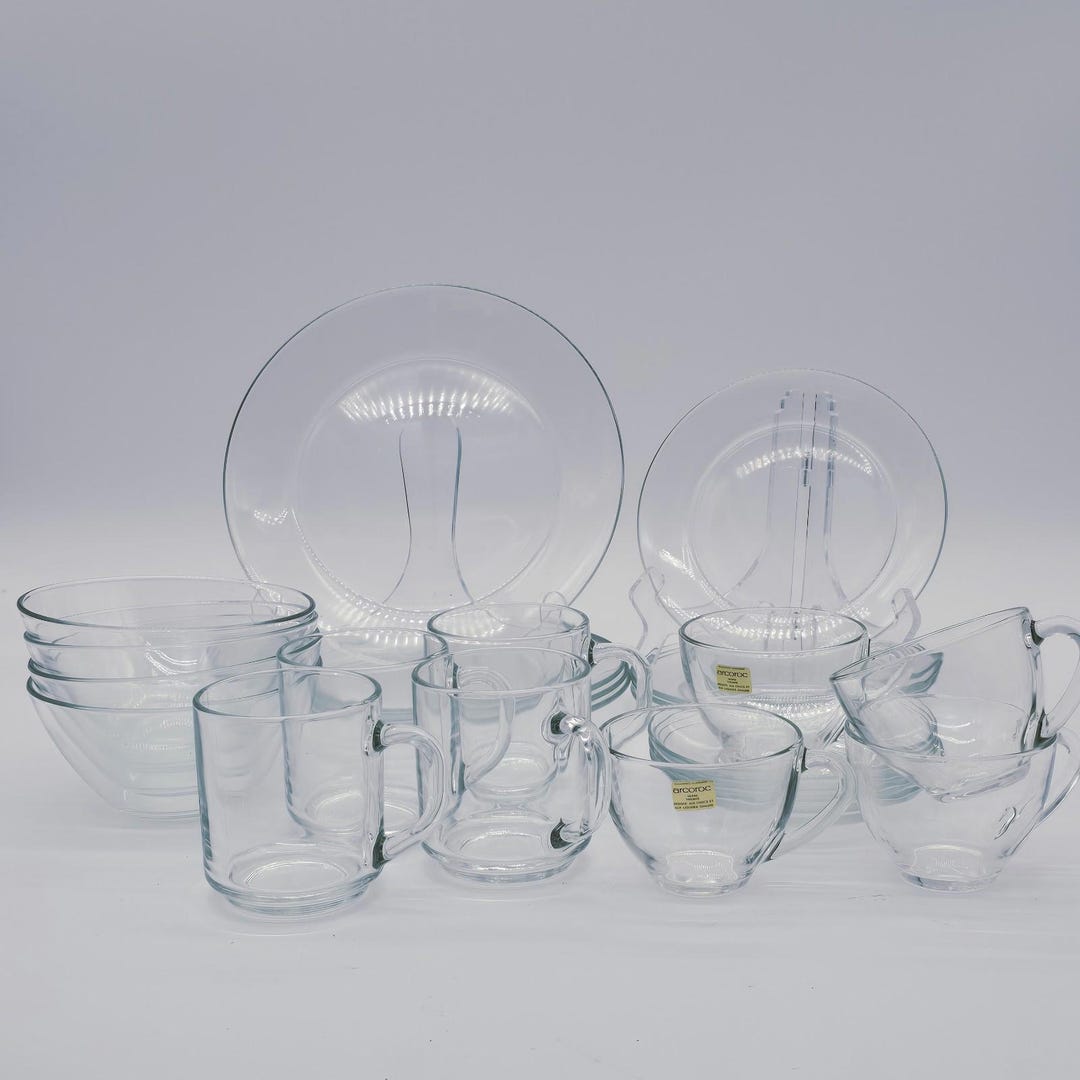 Vintage Arcoroc France Classique Clear Solid Dinnerware Set 24-pcs - Etsy