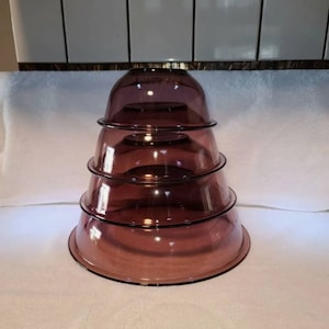 Pyrex Cranberry Stacking Mixing Bowl Set 4, 2.5, 1.5 & 1-L