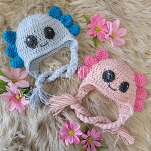 Crochet Axolotl Baby to adult beanie hat outfit, Axolotl, Crochet baby, Knit Axolotl Beanie, Pink Axolotl