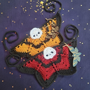Moth Bandana, Hawkmoth, Butterfly, Knit Bandana, Deathshead Hawkmoth, Skull Bandana, Cottagecore, Hair Ties, Headband, Boho Bandana