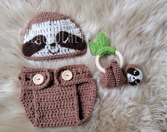 Crochet knit sleepy sloth baby outfit,  Sloth Hat, Sloth Beanie, Baby Sloth, Crochet Sloth, Cute animal, Animal Hat, Baby Shower Gifts