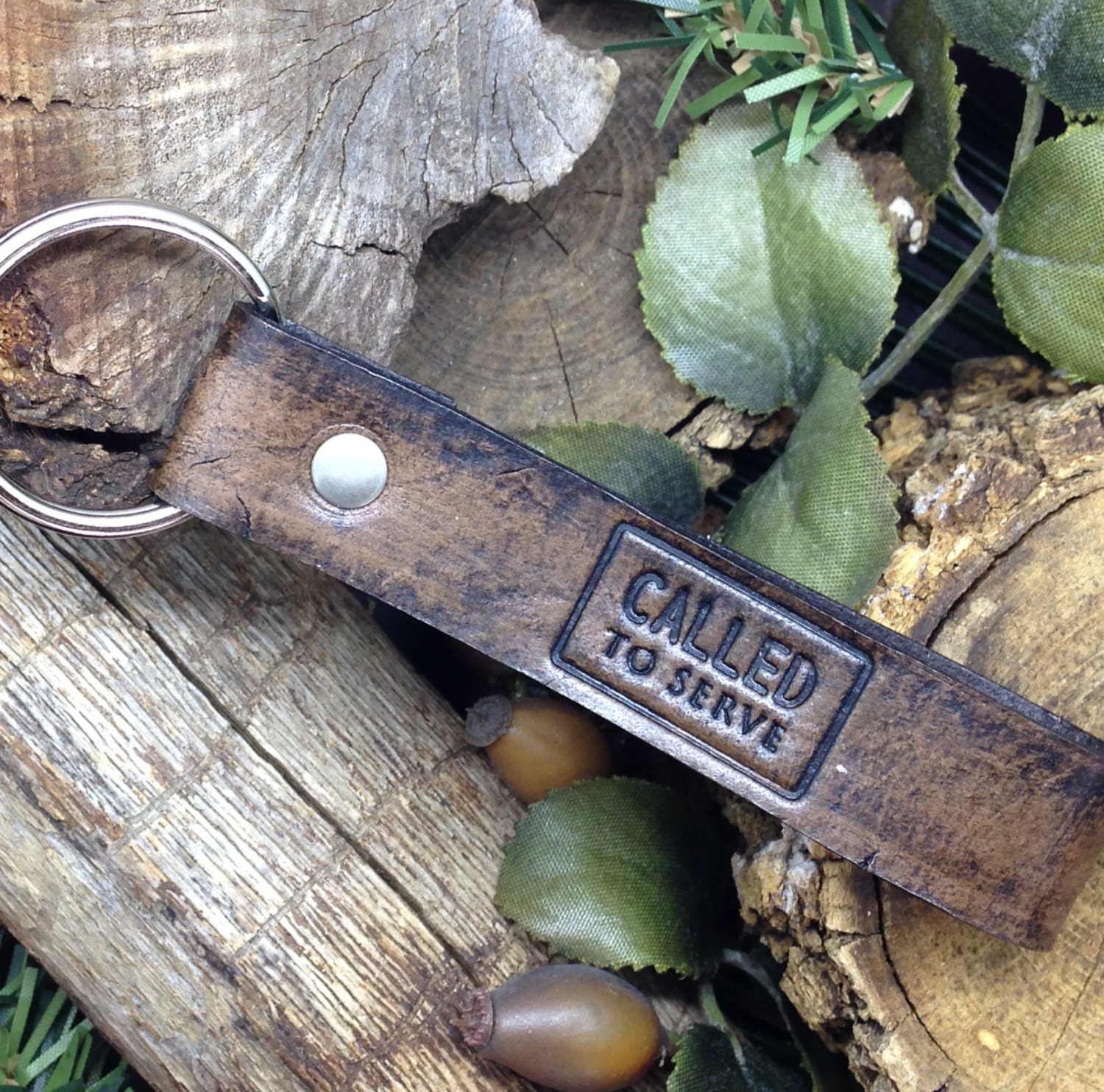 Missionary Leather Keychain Called to Serve embossed on the Etsy