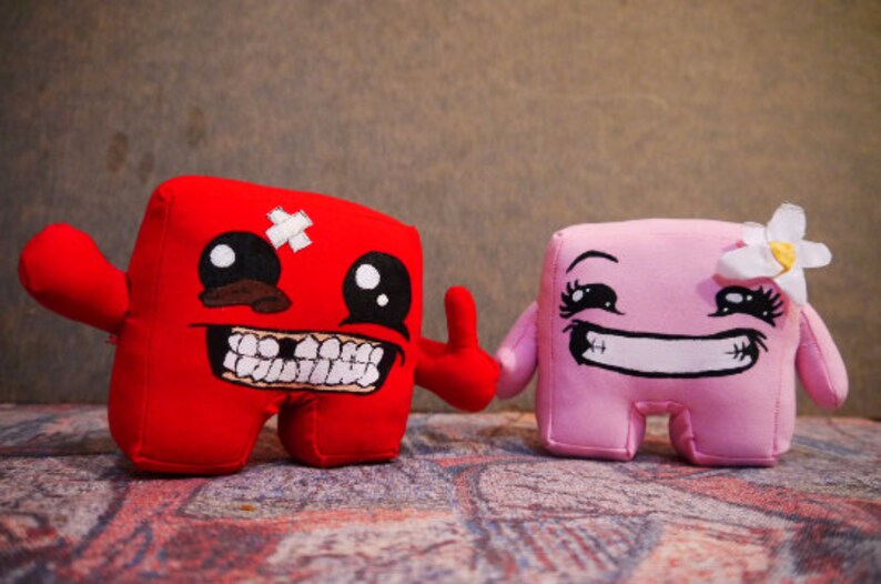 Super Meat Boy and Bandage Girl from the video game cute doll Etsy