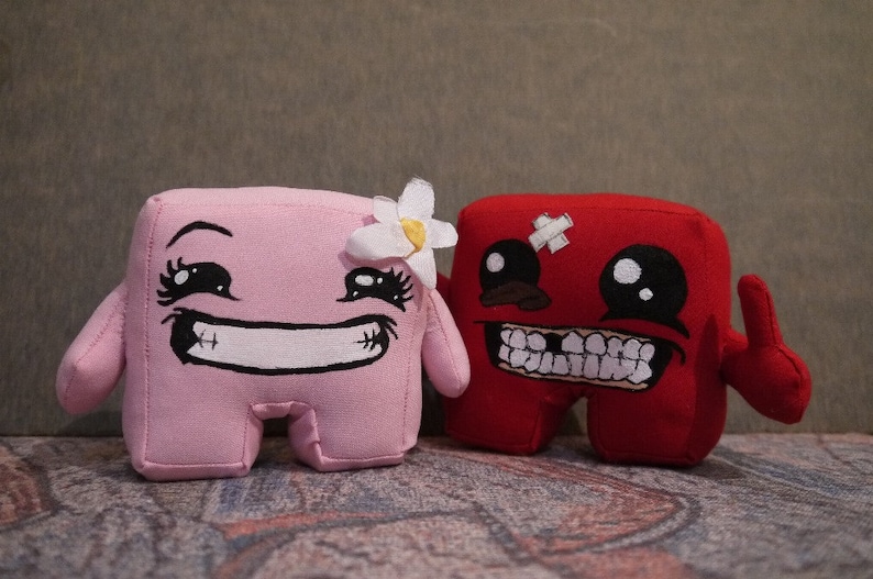 Super Meat Boy and Bandage Girl from the video game cute doll Etsy