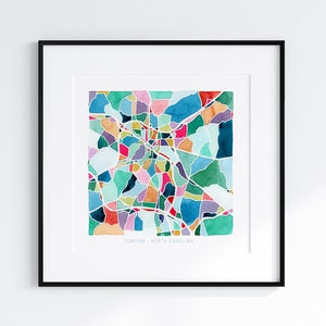 Carte de Durham, Caroline du Nord | Aquarelle de Caroline du Nord | Cadeau de pendaison de crémaillère
