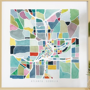 Carte d'Atlanta, Géorgie | Aquarelle de Géorgie | Art abstrait | Cadeau de pendaison de crémaillère