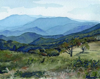 Roan Mountain watercolor print | Tennessee landscape painting | Hiking wall art
