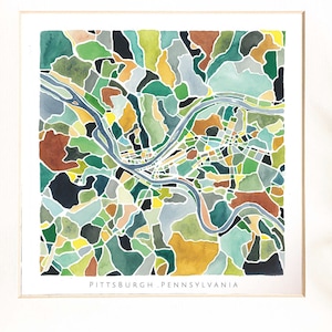 Carte de Pittsburgh, Pennsylvanie | Aquarelle de Pennsylvanie | Cadeau de pendaison de crémaillère