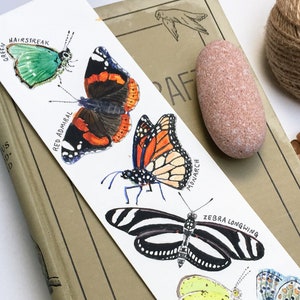 Butterflies bookmark | Watercolor field guide bookmark | Miniature nature painting