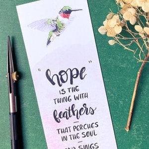 Hummingbird Bookmark: Emily Dickinson Poem, Watercolor Art