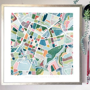 Greenville, SC map | South Carolina watercolor painting | Housewarming gift