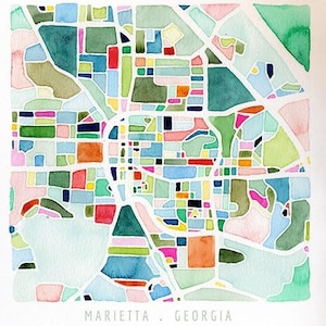 Marietta, Géorgie carte | Aquarelle de Géorgie | Cadeau de pendaison de crémaillère