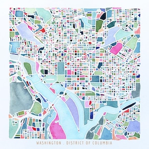 Plan de la ville de Washington | Peinture abstraite du district de Columbia | Plan coloré des rues du Capitole des États-Unis