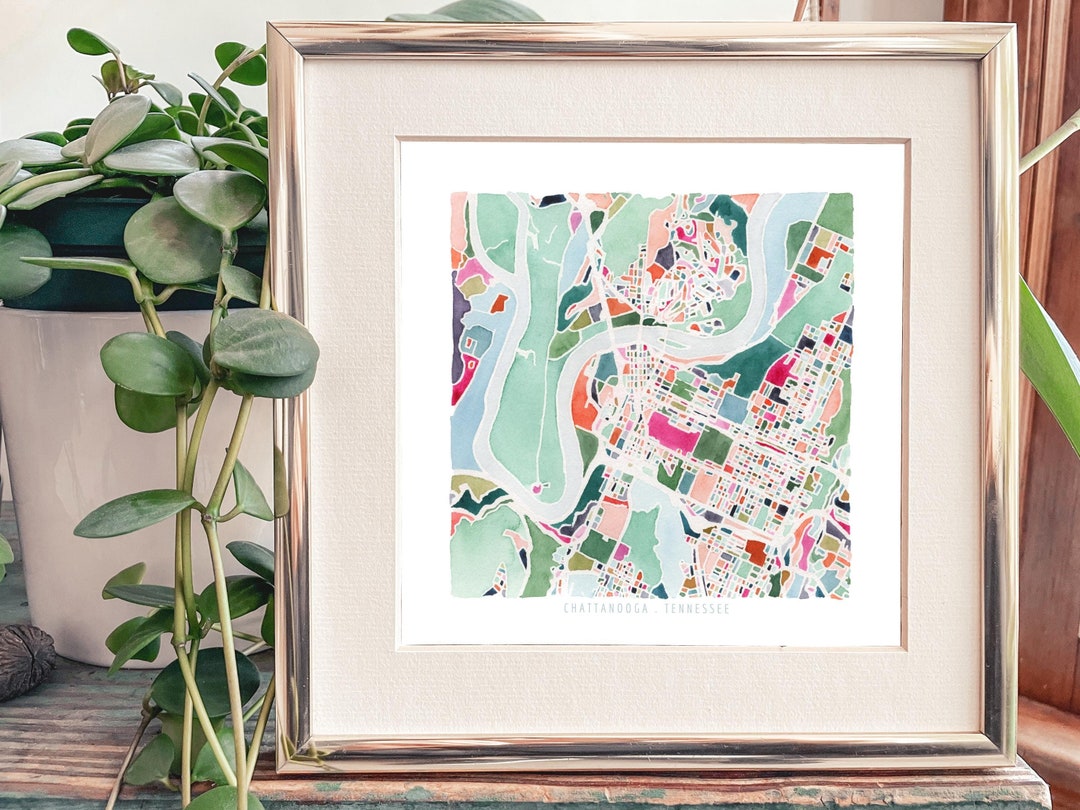 Chattanooga, TN Map | Tennessee Abstract Watercolor Painting ...