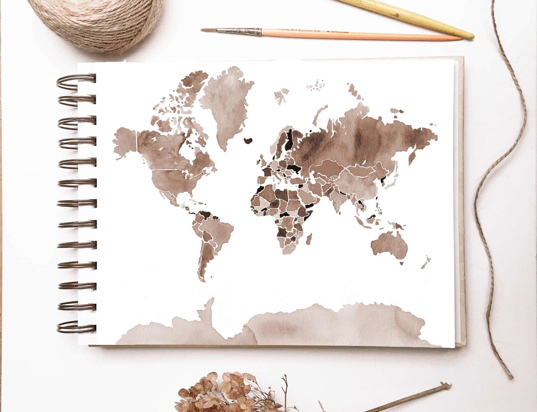 Muted World Map Neutral Colored Map of Countries and Etsy