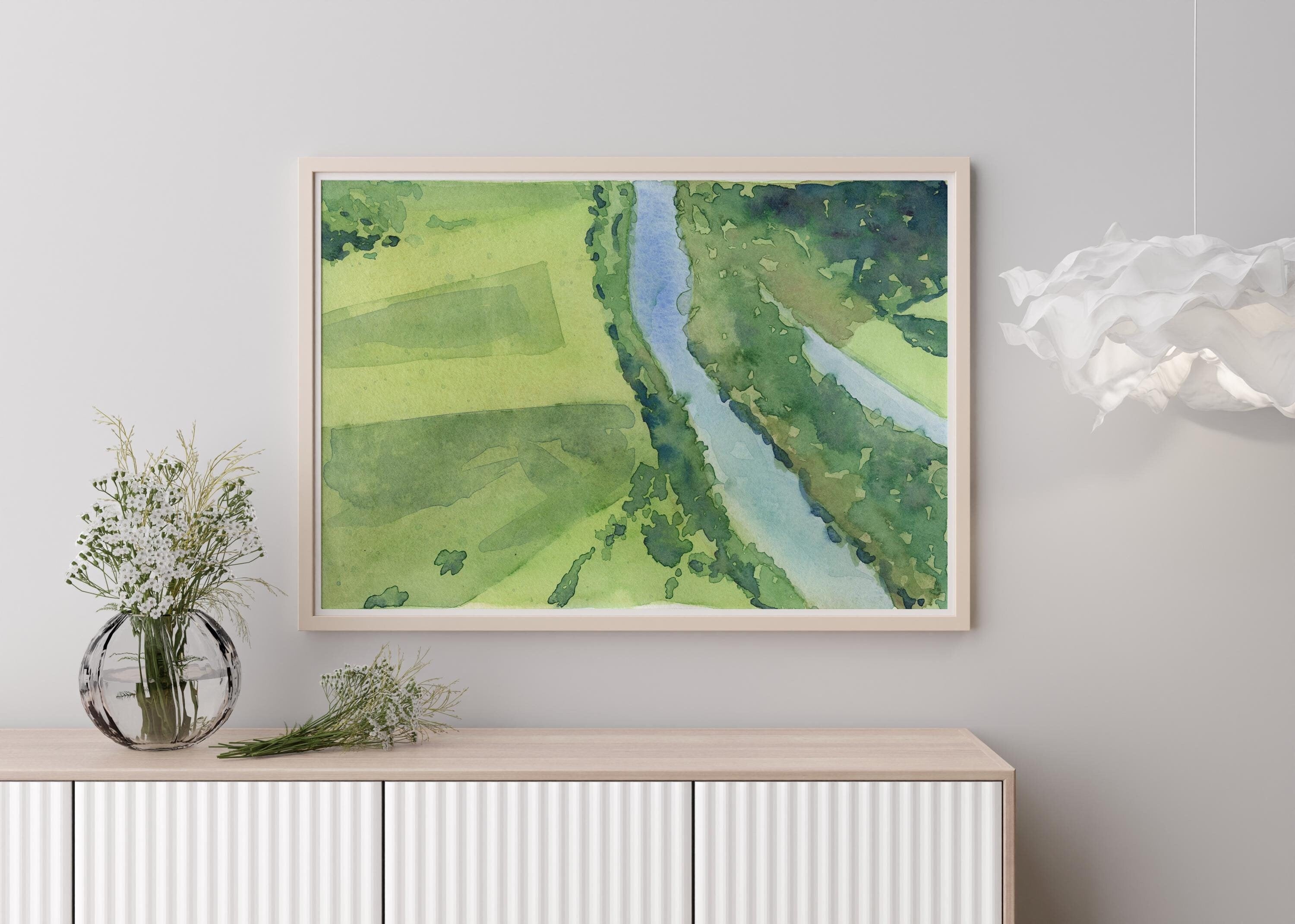 Tennessee Abstract Aerial Art | Minimalist River Landscape Painting ...