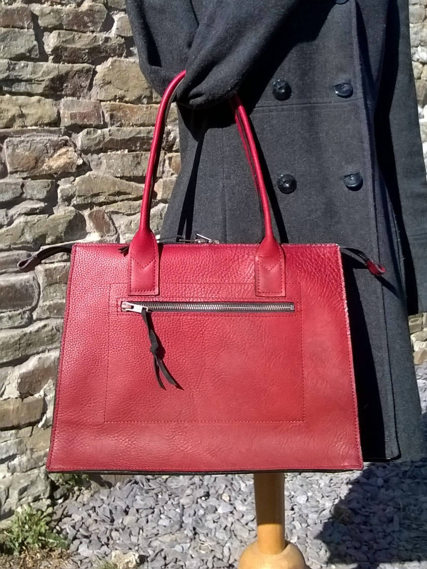 Ladies Red Leather Handbag, Red Leather Day Bag, Red Leather Tote, Red
