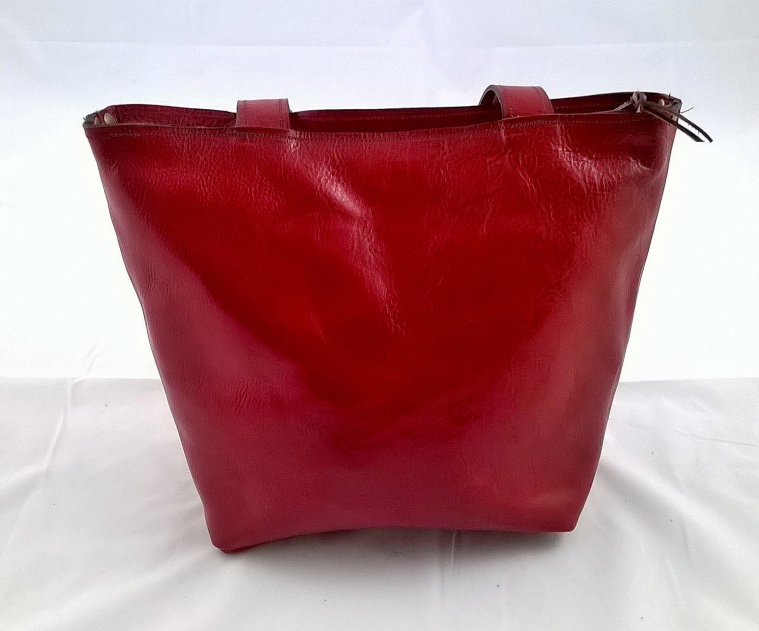 Ladies Leather Tote Shoulder Bag. Red Leather Tote, Leather Handbag