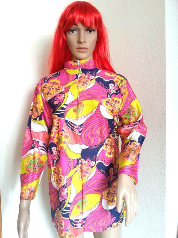 1960s MOD PSYCHEDELIC Op Art Tunic Top/Blouse OS