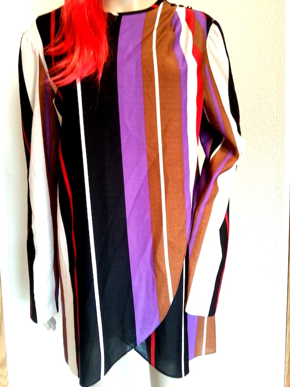 Vintage 60s 70s Penny's Striped Blouse Draped Tun… - image 2