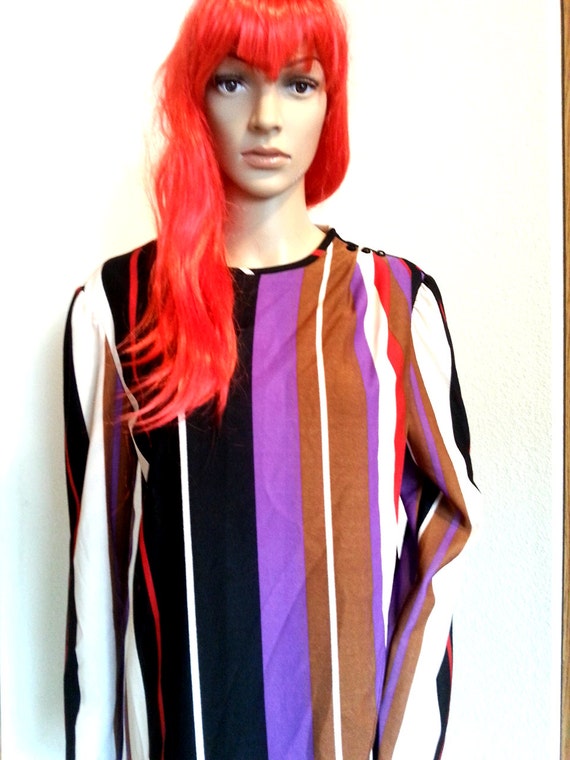 Vintage 60s 70s Penny's Striped Blouse Draped Tun… - image 1