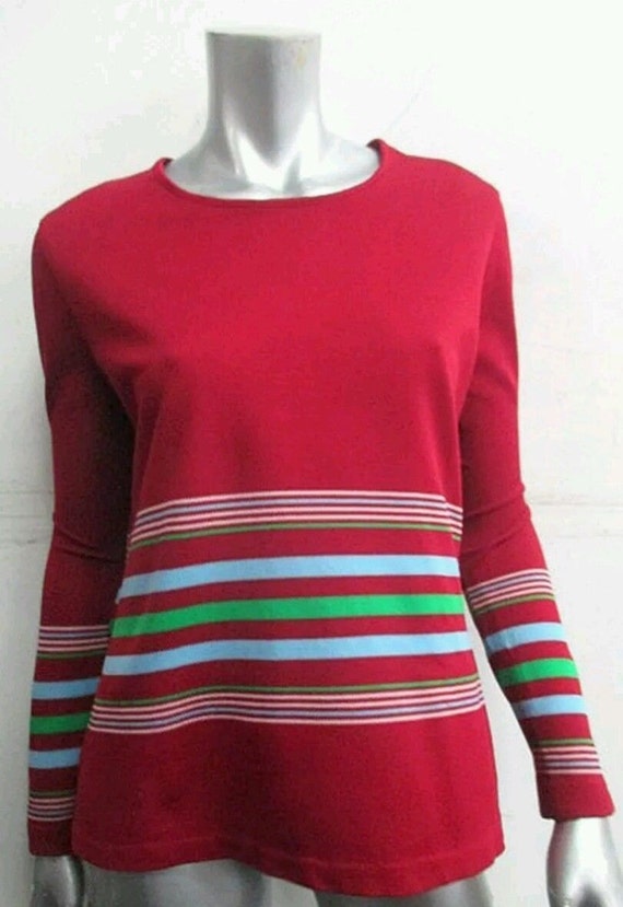 Striped Fitting Top/Sweater 90S BURGUNDY STRIPED O