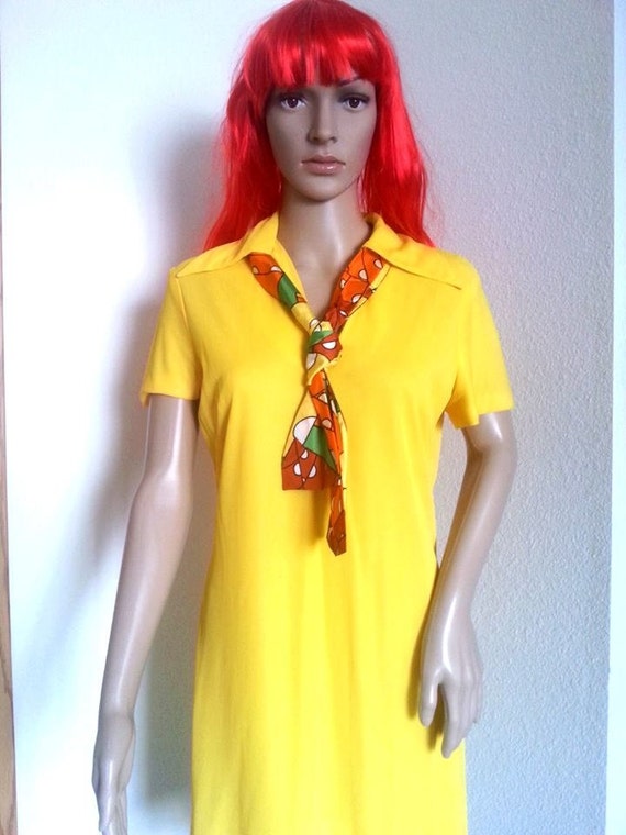 Sunshine Yellow Mod Dress w/ Psychedelic Ascot Tie