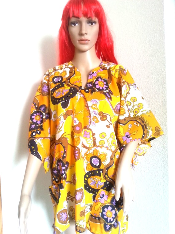 Vintage 60's Psychedelic Pullover Flower Hippie Bo
