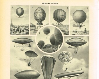 Noir et blanc Téléchargement numérique Imprimer vintage Français Larousse Numérique Zeppelin Dirigeables Blimps et ballons 1920s France ACHETER 2 OBTENIR 1 GRATUIT