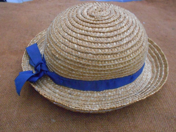 Childs Straw or Sennit Boater Vintage French Trad… - image 1