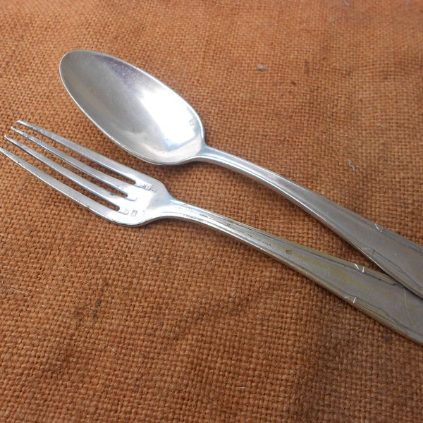 Spoon And Fork Beautiful Vintage French Art Nouveau Pair of Baptism or communion Cutlery Silver Plated  1950s Hallmarked