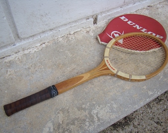 Tennis Racket DUNLOP MAXPLY Wood Collectable Wooden 1960s 27 inch or 69cm Lightly Used but with Good Paint Nice Straight Racket With Cover