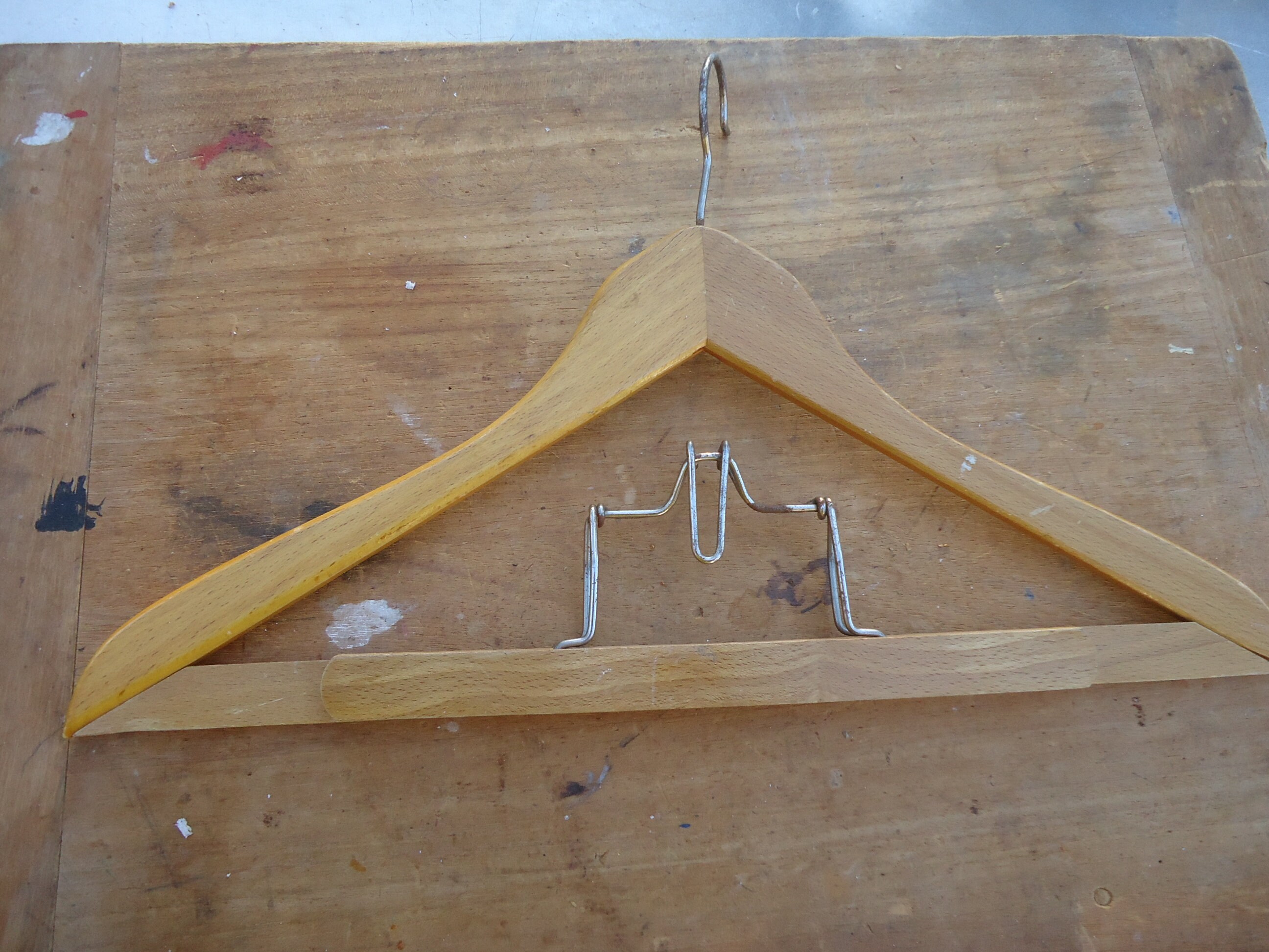 Manteau ou Cintre en Bois Vintage Français Grand Fort Des Années 1930 Costume Esprit Pantalon Grip R