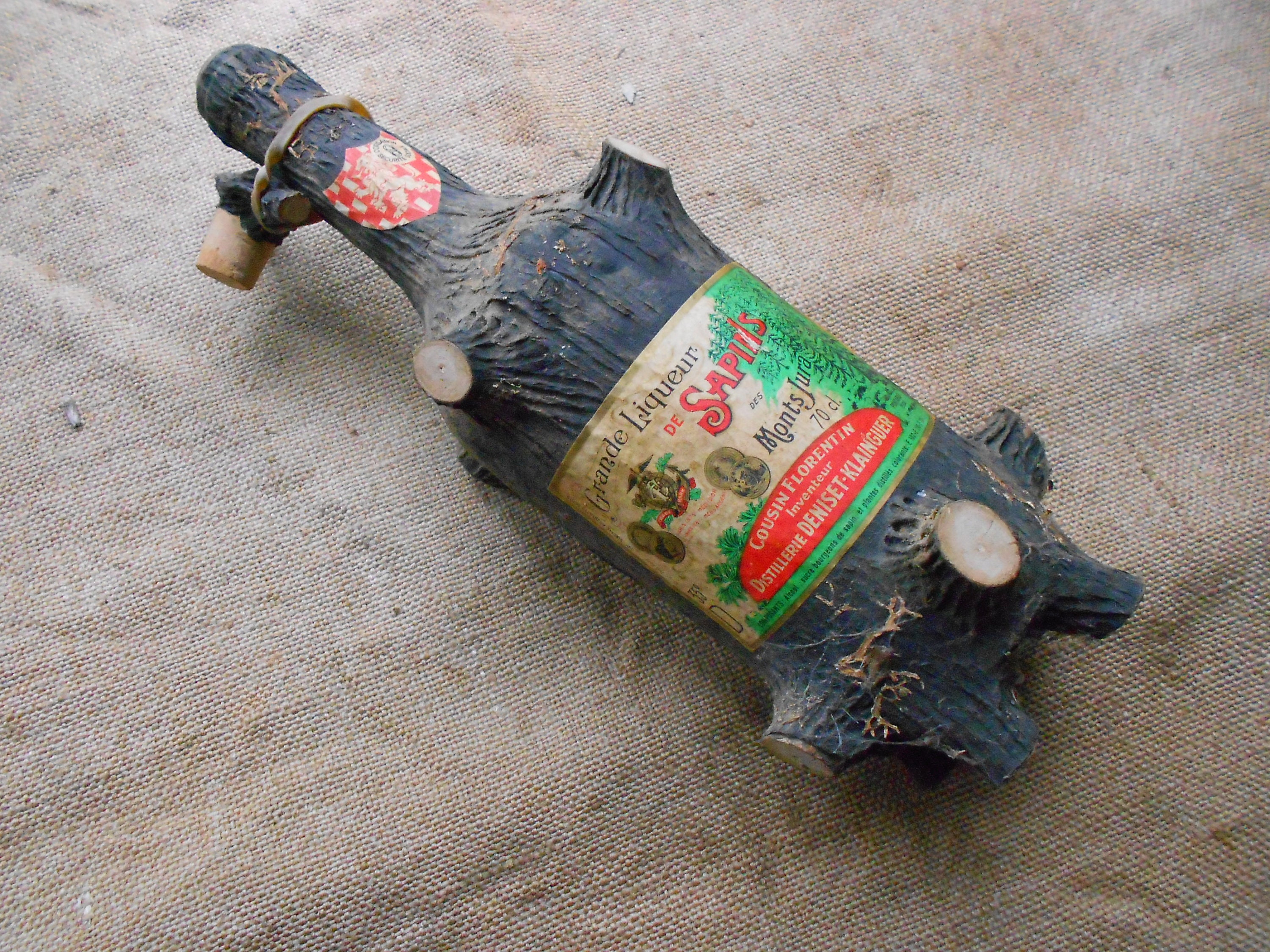 Liqueur De Sapin Du Jura Vintage French From the Mont Du Jura in France  1960 Tree Shaped Bottle 70cl 35 Percent FULL BOTTLE UNOPENED 