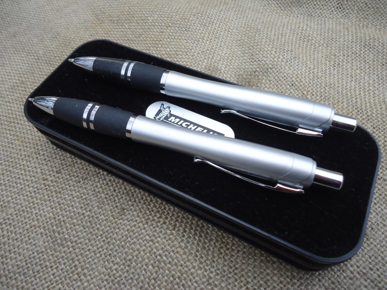 Pair of Ballpoint Pens Original French Vintage PIERRE CARDIN Pens in its Original Box MICHELIN Advertising Pens from Paris Designer France
