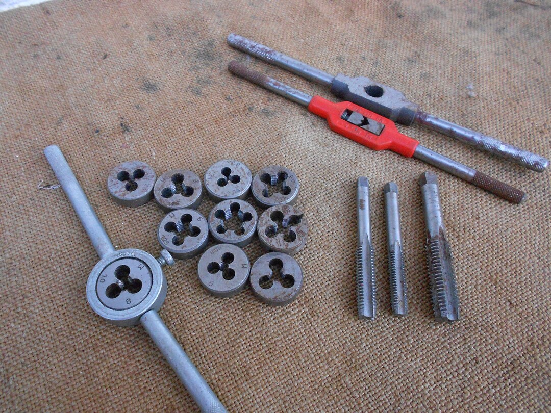 Set of Taps and Dies Metal Working Mechanics Tools 1950s Vintage French
