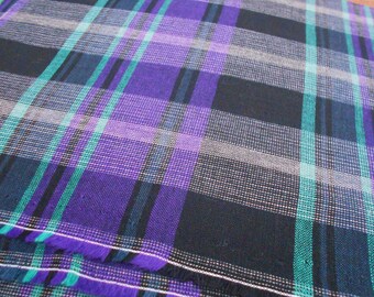 Vintage fine wool plaid fabric dark red/purple/blue 90cm x 148cm wide 